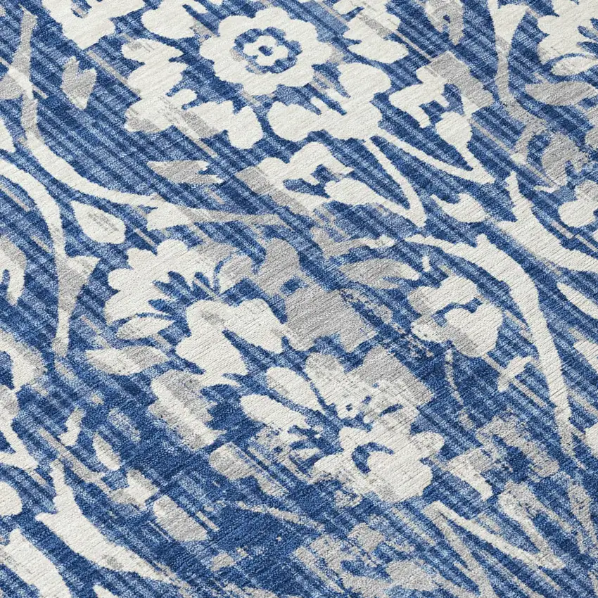 Navy Blue And Blue Damask Washable Indoor Outdoor Area Rug Photo 6