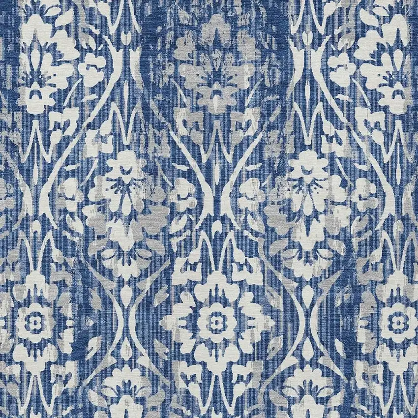 Navy Blue And Blue Damask Washable Indoor Outdoor Area Rug Photo 3