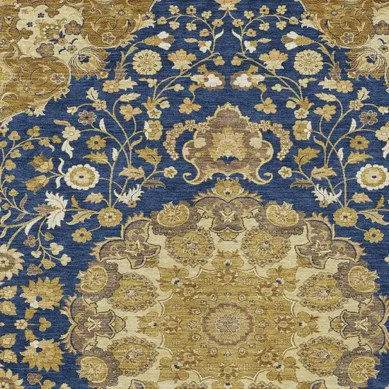 Navy Blue And Blue Damask Washable Indoor Outdoor Area Rug Photo 3