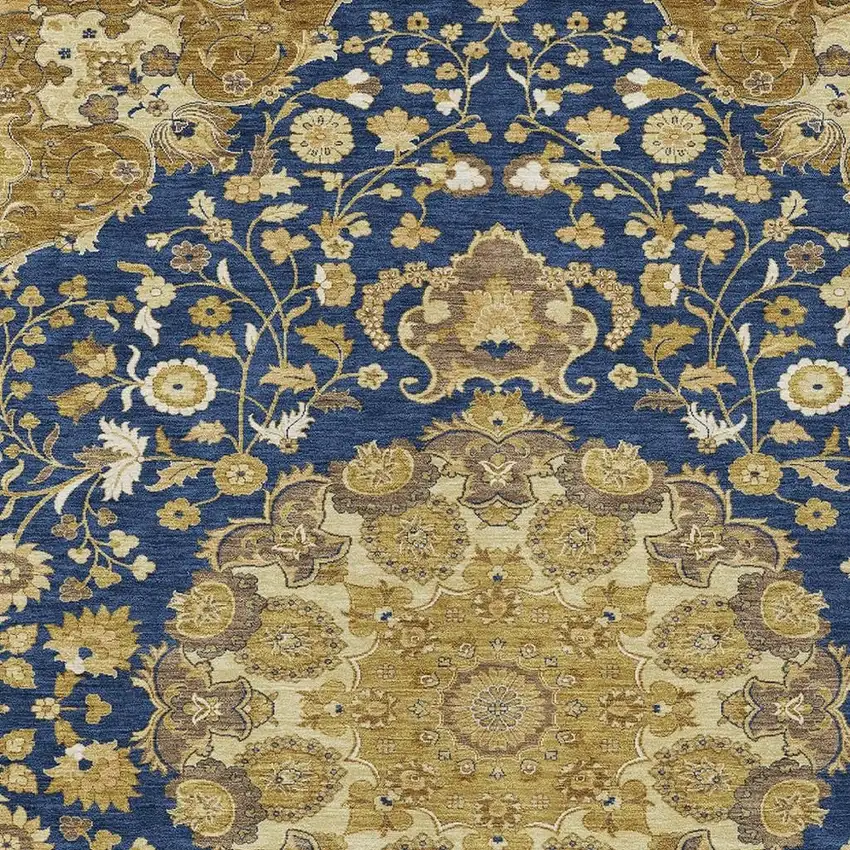 Navy Blue And Blue Damask Washable Indoor Outdoor Area Rug Photo 3