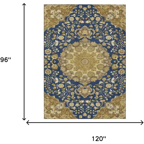 Navy Blue And Blue Damask Washable Indoor Outdoor Area Rug Photo 6