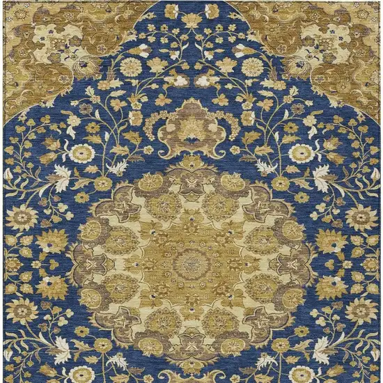 Navy Blue And Blue Damask Washable Indoor Outdoor Area Rug Photo 3