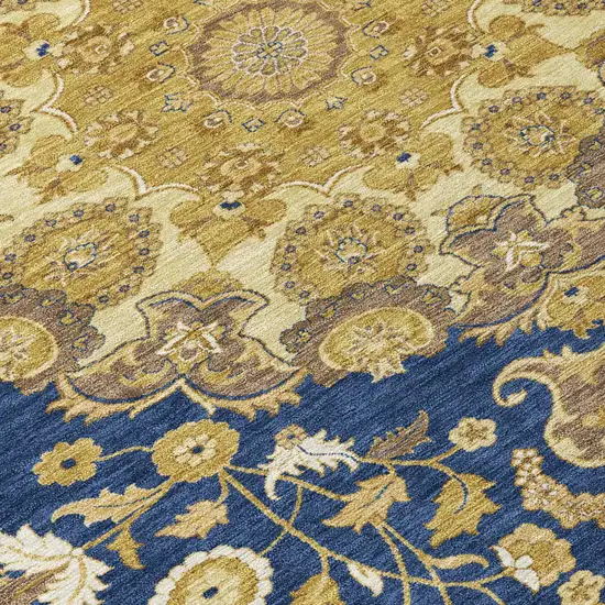 Navy Blue And Blue Damask Washable Indoor Outdoor Area Rug Photo 5