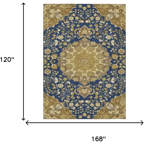 Navy Blue And Blue Damask Washable Indoor Outdoor Area Rug Photo 6