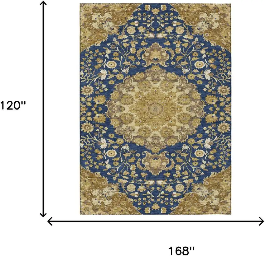 Navy Blue And Blue Damask Washable Indoor Outdoor Area Rug Photo 6