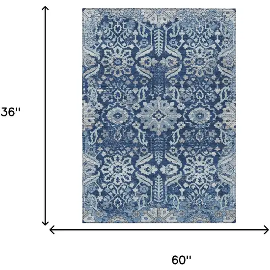 Navy Blue And Blue Damask Washable Indoor Outdoor Area Rug Photo 6