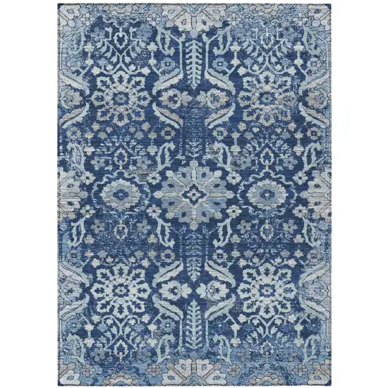 Navy Blue And Blue Damask Washable Indoor Outdoor Area Rug Photo 1