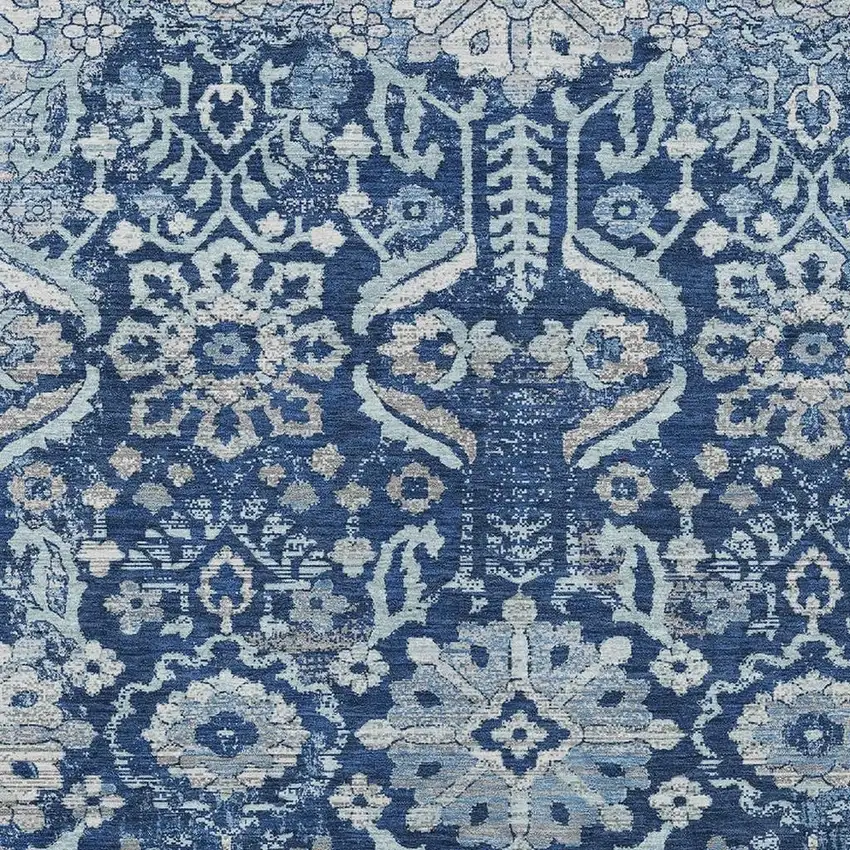 Navy Blue And Blue Damask Washable Indoor Outdoor Area Rug Photo 2