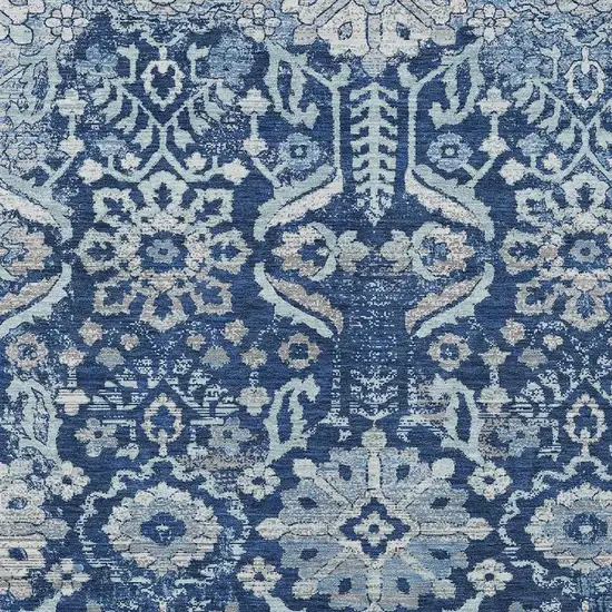 Navy Blue And Blue Damask Washable Indoor Outdoor Area Rug Photo 2