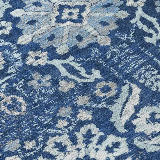 Navy Blue And Blue Damask Washable Indoor Outdoor Area Rug Photo 5