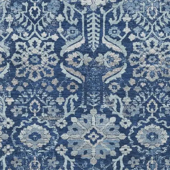 Navy Blue And Blue Damask Washable Indoor Outdoor Area Rug Photo 2