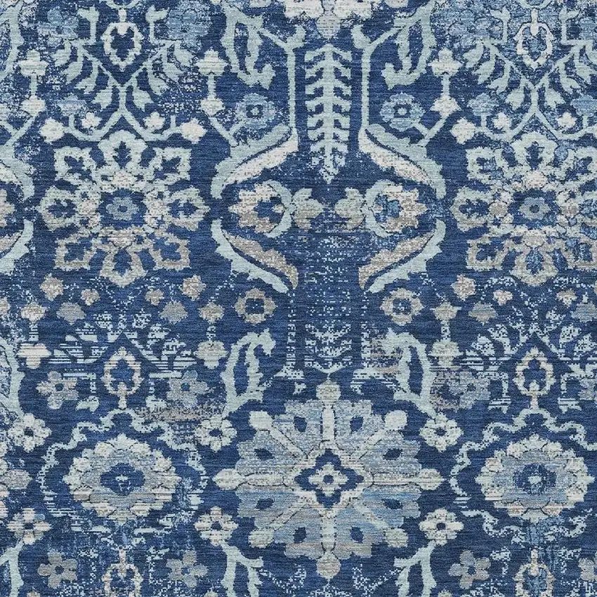 Navy Blue And Blue Damask Washable Indoor Outdoor Area Rug Photo 2