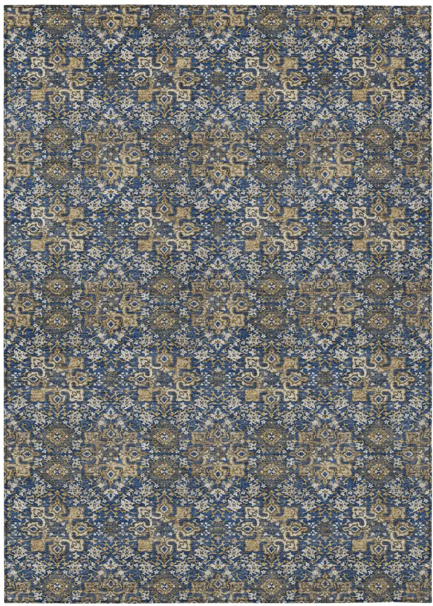 Navy Blue And Blue Damask Washable Indoor Outdoor Area Rug Photo 2