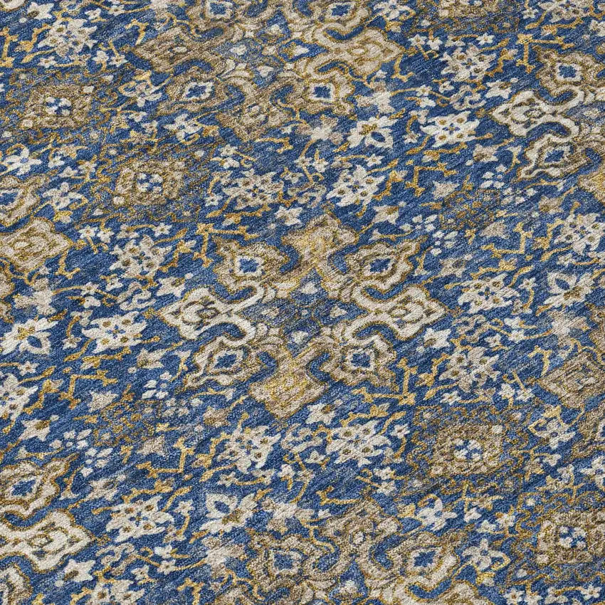 Navy Blue And Blue Damask Washable Indoor Outdoor Area Rug Photo 4