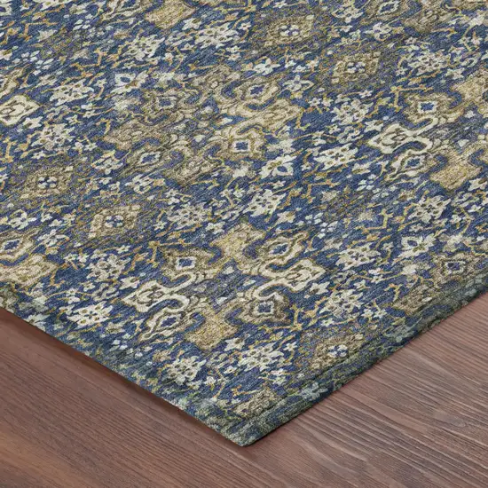 Navy Blue And Blue Damask Washable Indoor Outdoor Area Rug Photo 3