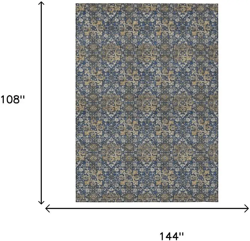 Navy Blue And Blue Damask Washable Indoor Outdoor Area Rug Photo 5
