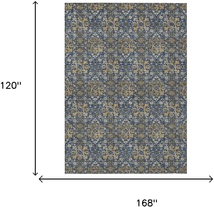 Navy Blue And Blue Damask Washable Indoor Outdoor Area Rug Photo 5