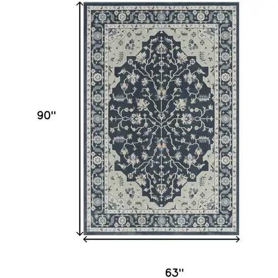 Navy Blue And Blue Floral Area Rug Photo 3