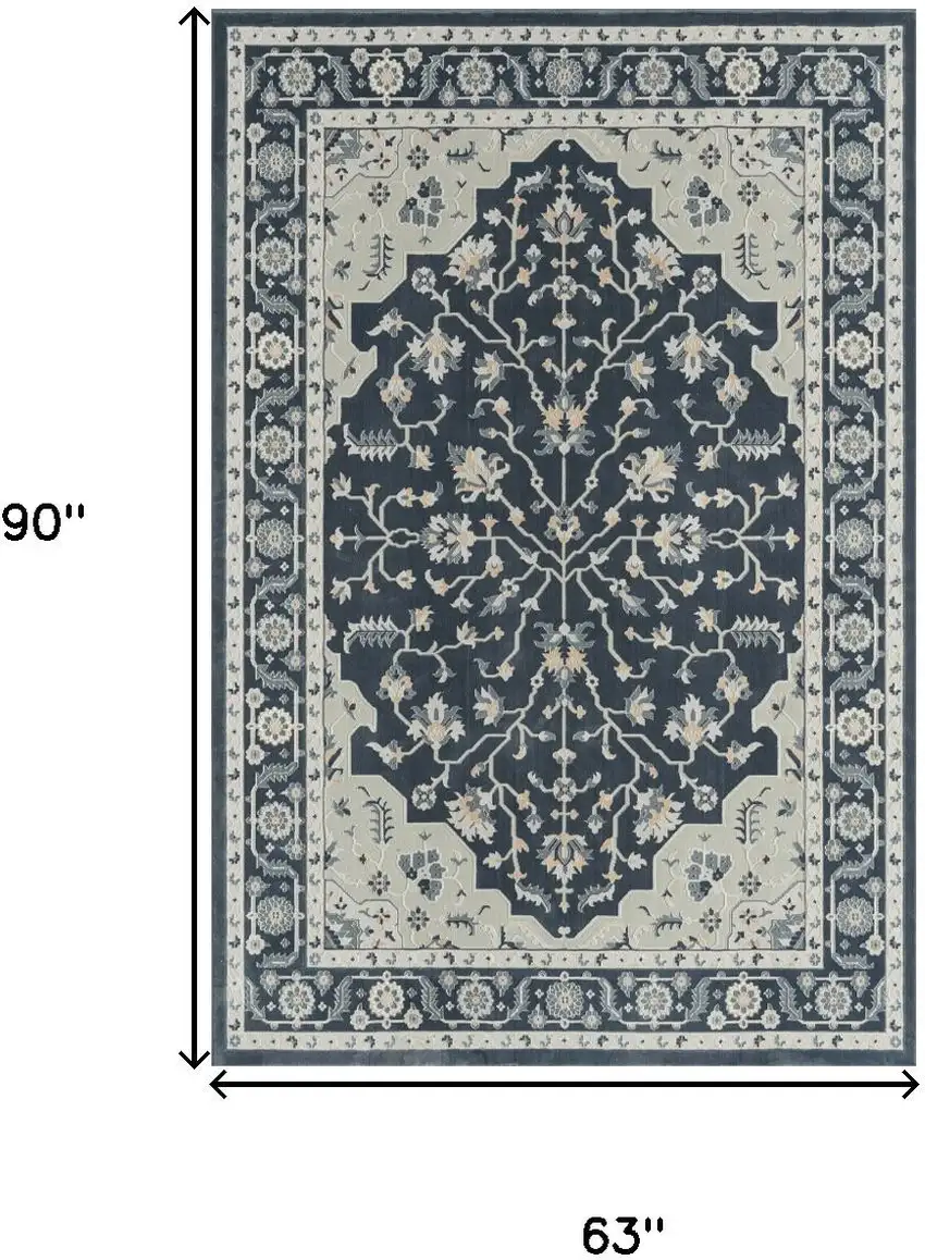 Navy Blue And Blue Floral Area Rug Photo 3
