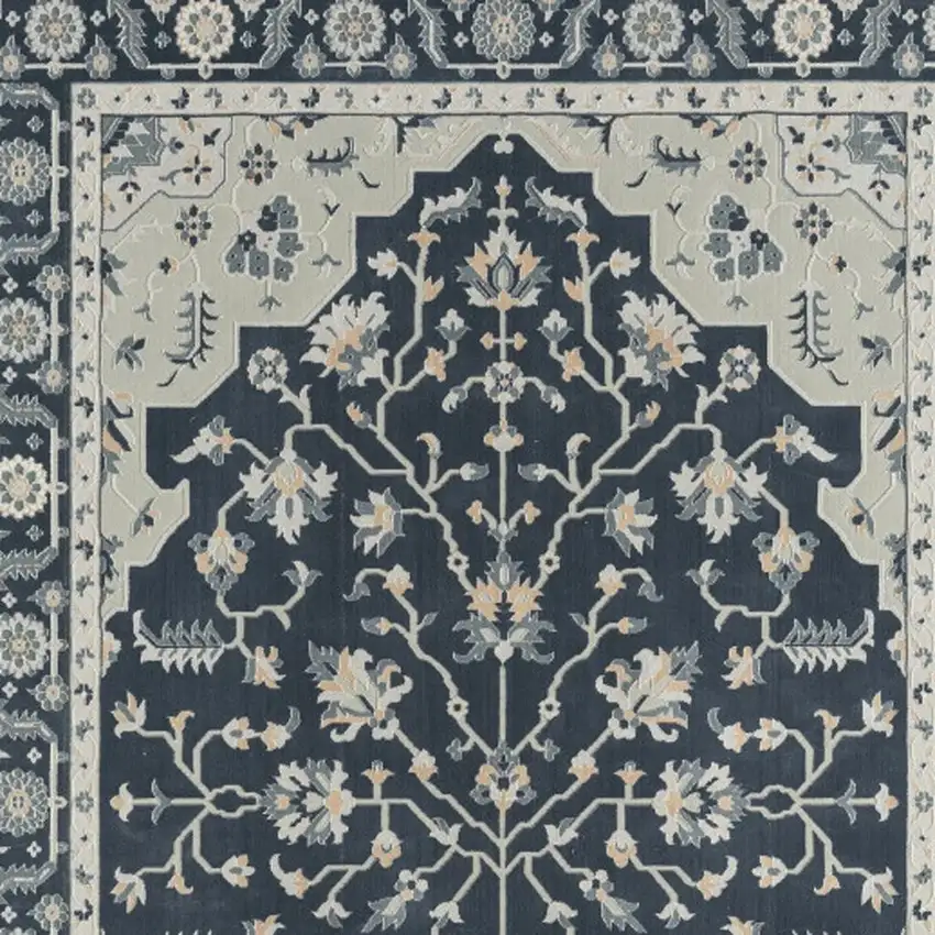 Navy Blue And Blue Floral Area Rug Photo 4