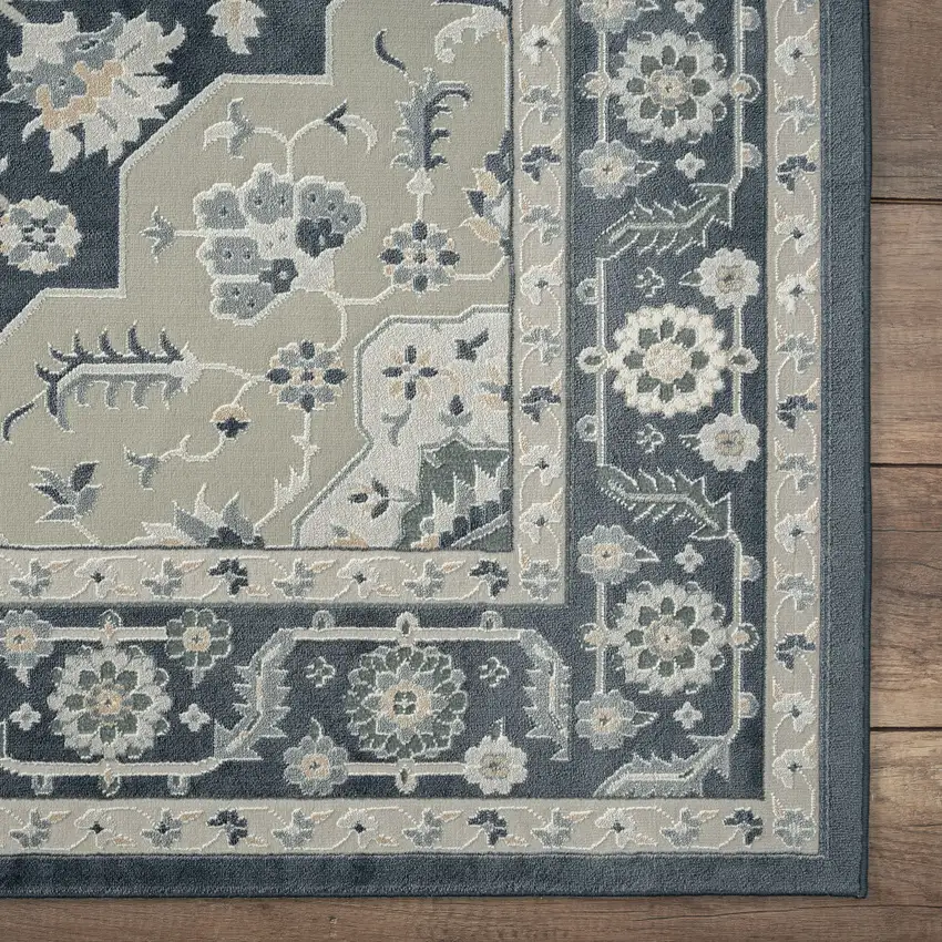 Navy Blue And Blue Floral Area Rug Photo 9