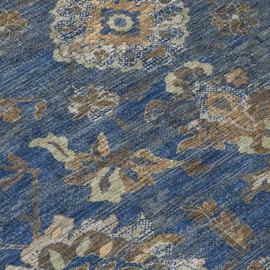Navy Blue And Blue Floral Medallion Washable Indoor Outdoor Area Rug Photo 4