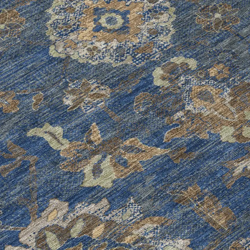 Navy Blue And Blue Floral Medallion Washable Indoor Outdoor Area Rug Photo 4