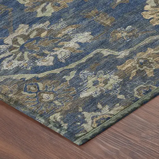 Navy Blue And Blue Floral Medallion Washable Indoor Outdoor Area Rug Photo 3
