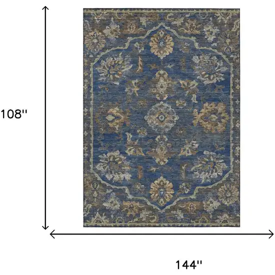 Navy Blue And Blue Floral Medallion Washable Indoor Outdoor Area Rug Photo 5