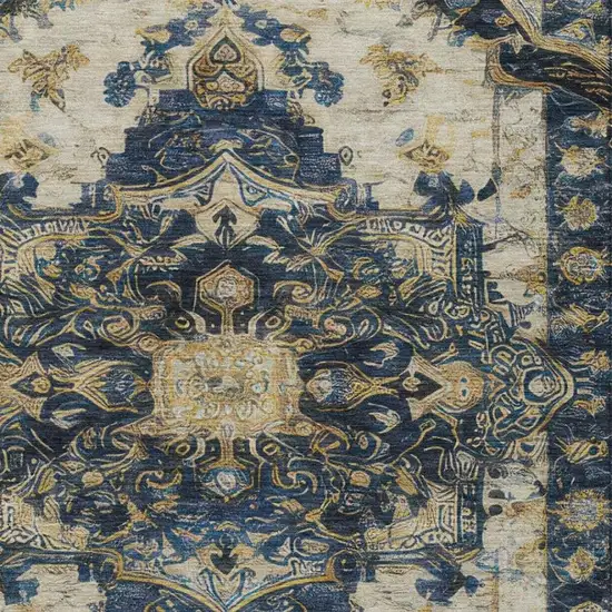 Navy Blue And Blue Floral Medallion Washable Indoor Outdoor Area Rug Photo 1