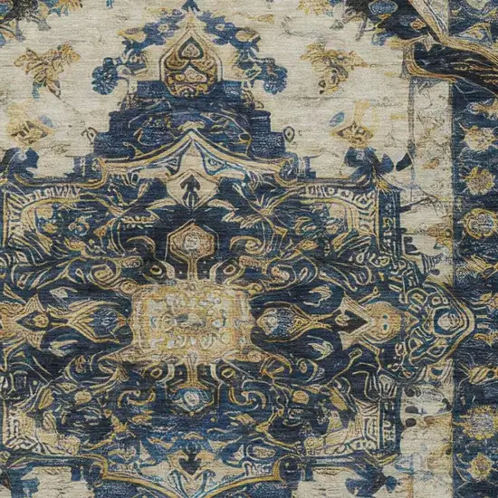 Navy Blue And Blue Floral Medallion Washable Indoor Outdoor Area Rug Photo 9