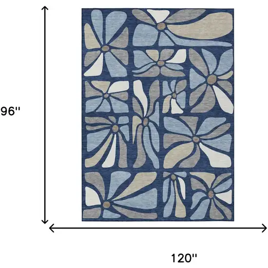 Navy Blue And Blue Floral Washable Indoor Outdoor Area Rug Photo 6