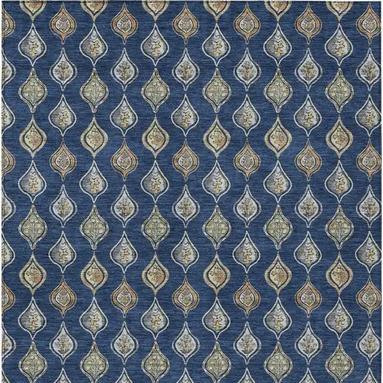 Navy Blue And Blue Floral Washable Indoor Outdoor Area Rug Photo 3