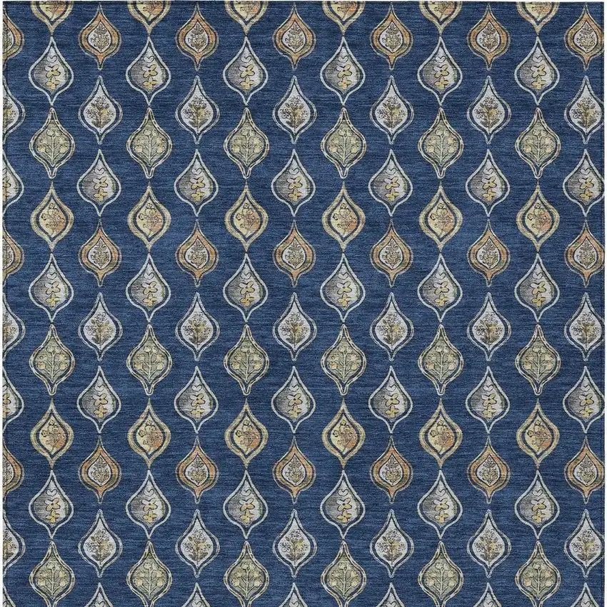 Navy Blue And Blue Floral Washable Indoor Outdoor Area Rug Photo 3