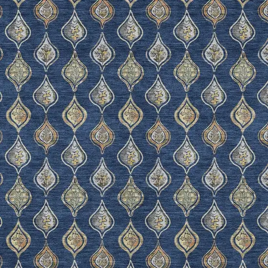 Navy Blue And Blue Floral Washable Indoor Outdoor Area Rug Photo 2