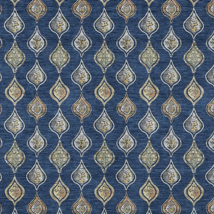 Navy Blue And Blue Floral Washable Indoor Outdoor Area Rug Photo 2