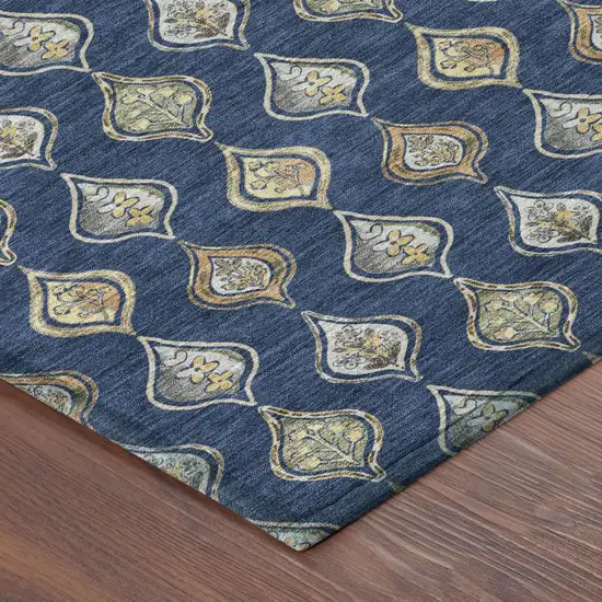 Navy Blue And Blue Floral Washable Indoor Outdoor Area Rug Photo 4