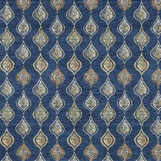 Navy Blue And Blue Floral Washable Indoor Outdoor Area Rug Photo 2