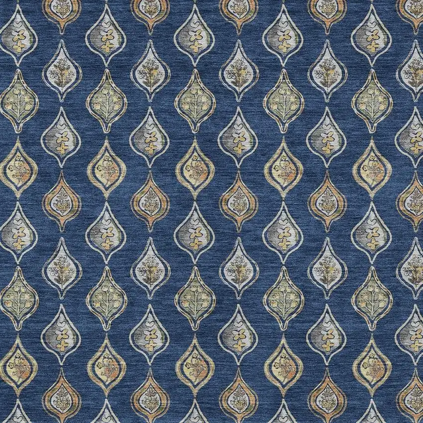 Navy Blue And Blue Floral Washable Indoor Outdoor Area Rug Photo 2