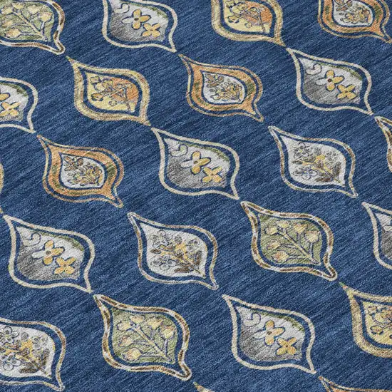 Navy Blue And Blue Floral Washable Indoor Outdoor Area Rug Photo 5