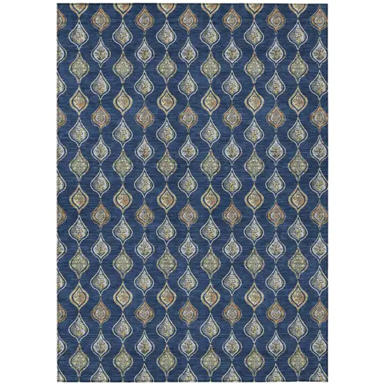 Navy Blue And Blue Floral Washable Indoor Outdoor Area Rug Photo 1