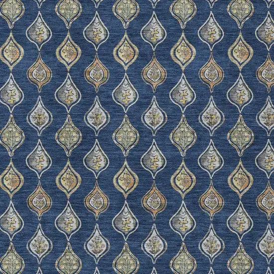 Navy Blue And Blue Floral Washable Indoor Outdoor Area Rug Photo 2