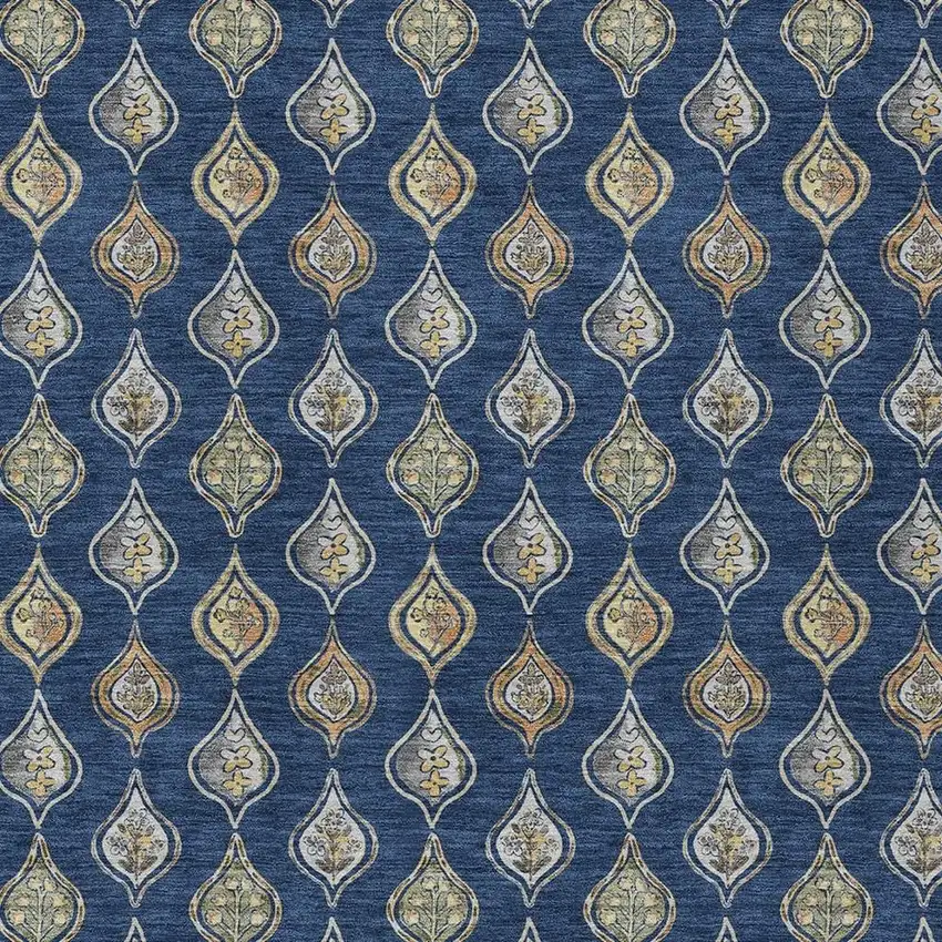 Navy Blue And Blue Floral Washable Indoor Outdoor Area Rug Photo 2
