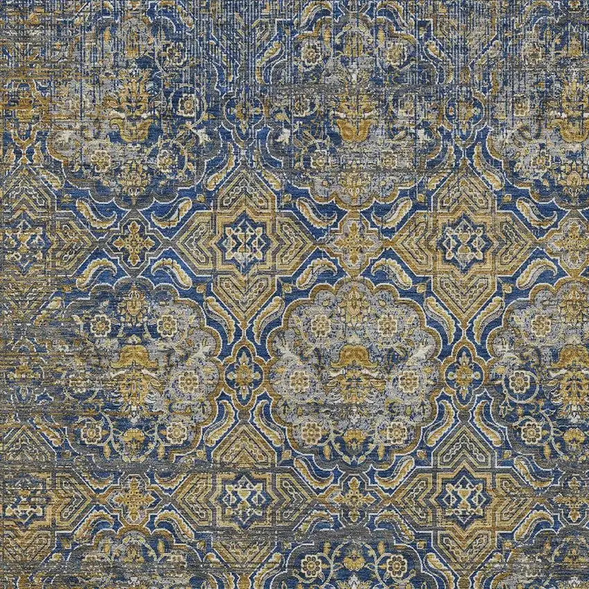 Navy Blue And Blue Floral Washable Indoor Outdoor Area Rug Photo 3