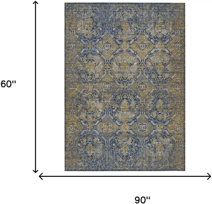 Navy Blue And Blue Floral Washable Indoor Outdoor Area Rug Photo 7