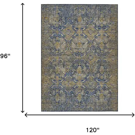 Navy Blue And Blue Floral Washable Indoor Outdoor Area Rug Photo 7