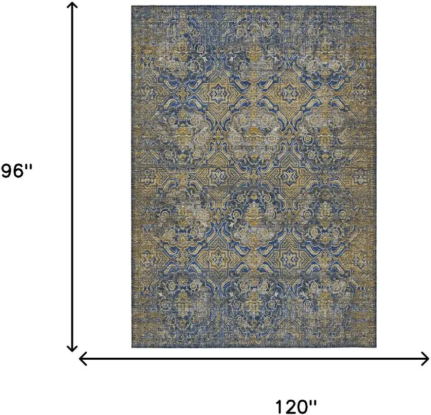 Navy Blue And Blue Floral Washable Indoor Outdoor Area Rug Photo 7