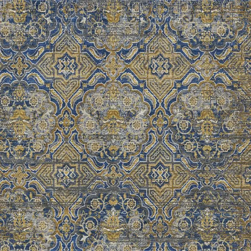 Navy Blue And Blue Floral Washable Indoor Outdoor Area Rug Photo 3