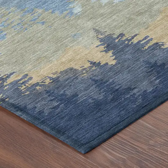 Navy Blue And Blue Floral Washable Indoor Outdoor Area Rug Photo 3