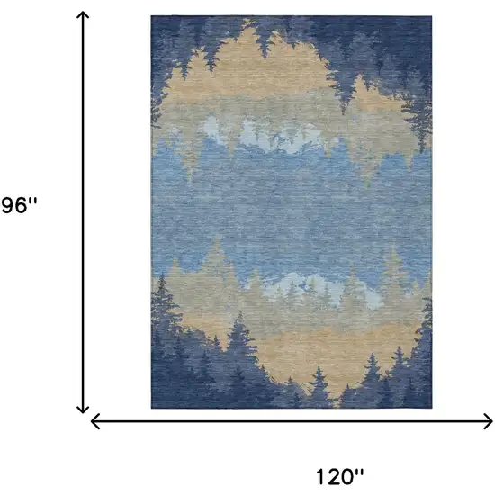 Navy Blue And Blue Floral Washable Indoor Outdoor Area Rug Photo 5